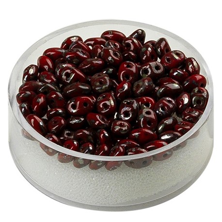 Super Duo perle 2,5 x 5mm, Marmornato rdeča 8g.