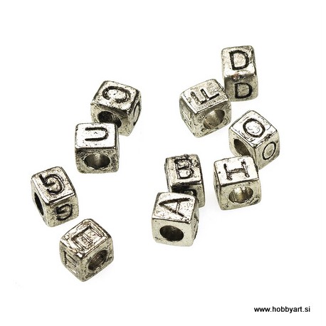 Kovinske perle 6x7mm Črke a-e-i-o-u-b-c-d-f-g 10 kosov