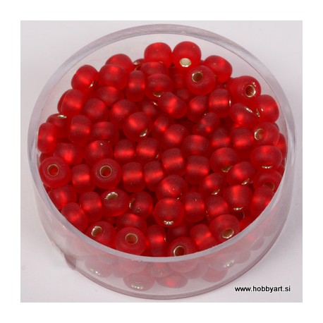Perle srebrna sredica mat 4,5mm rdeče 17g.