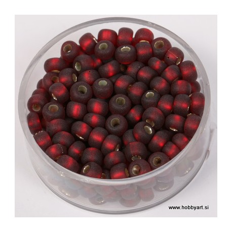 Perle srebrna sredica mat 4,5mm t. rdeče 17g.