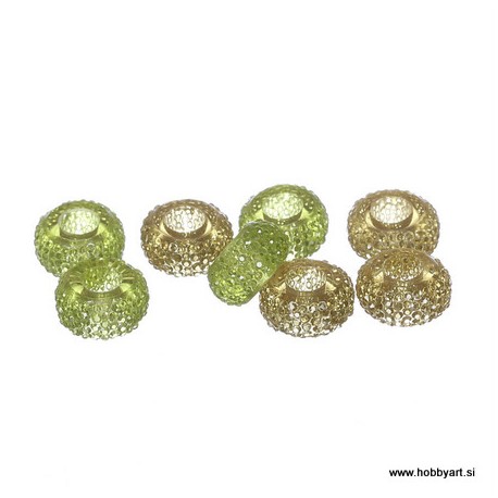Epoksi akrilne perle 12mm Ø luknje 4,5mm, Olivna/Kaki, 8 kos