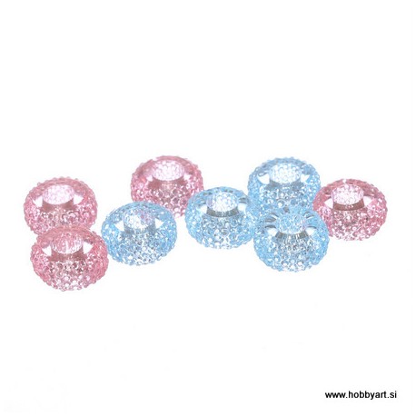 Epoksi akrilne perle 12mm Ø luknje 4,5mm, Sv. modre/Pink, 8 kos