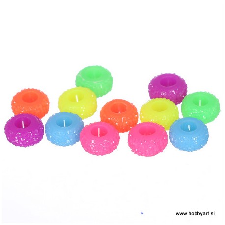Epoksi akrilne perle 12mm Ø luknje 4,5mm, Neon, 12 kos