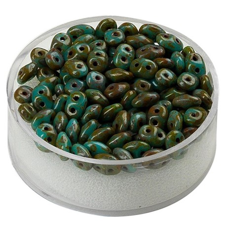 Super Duo perle 2,5 x 5mm, Zeleno marmorna 8g.