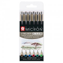 Pigma micron 05 mikrona / 0,45mm Zemeljske barve set 6