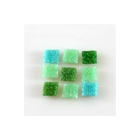 Steklen mozaik 10 x 10mm, Mešane zelene 125g. ca 180 kosov