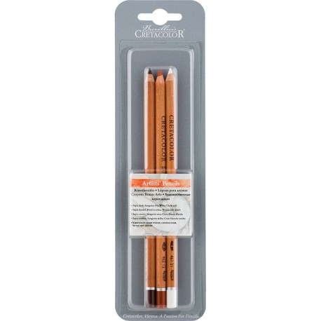 Artist svinčniki Sepia temna, Sanguine suh, Bela kreda