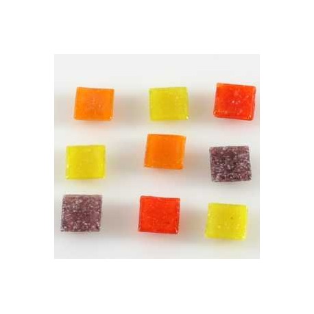 Steklen mozaik 10 x 10mm, Mešane rumeno rdeče 125g. ca 180 kosov