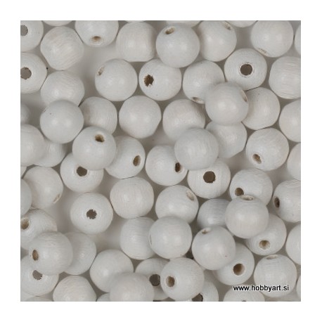 Lesene perle 6mm, Bele, 125 kosov