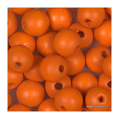 Lesene perle 14mm, Oranžne, 18 kosov