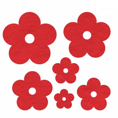 Okraski iz filca Rože 3D Rdeča 25-80mm 6 kosov