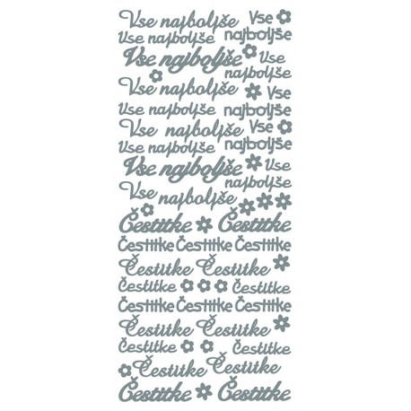 Nalepke Srebrne 10 x 23cm Slovenski napisi Vse najboljše Čestitke