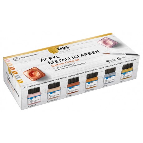 Komplet akrilnih dekorativnih matalih barv 6 x 20ml + čopič