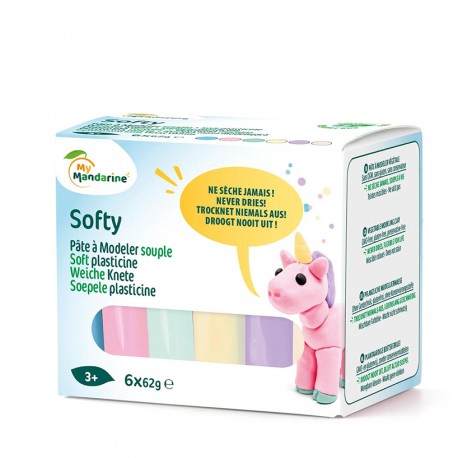 Softy Plastelin 6 x 62g. Pastelne barve