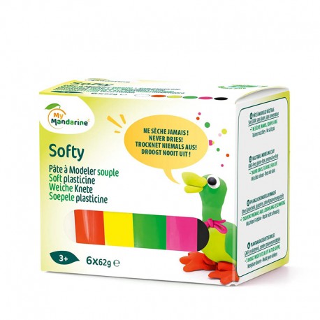 Softy Plastelin 6 x 62g. Flourescentne barve