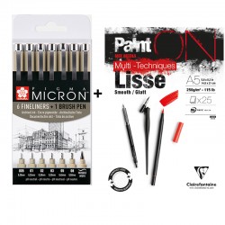 Pigma Micron Črna 6 + 1 Brush pen