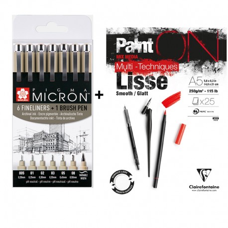 Pigma Micron Črna 6 + 1 Brush pen