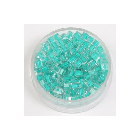 Perle kocke 3 x 3mm, barvna sredica turkizna 20g.