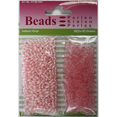 Ovalne perle perla - transp. 3 x 6mm, Roza 2 x 10g. 