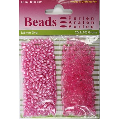 Ovalne perle perla - transp. 3 x 6mm, Fuksija 2 x 10g. 