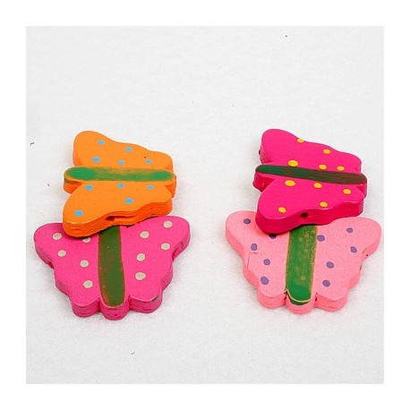 Lesene perle Metulj 25 x 35mmi, mešane b. 4 kosi 