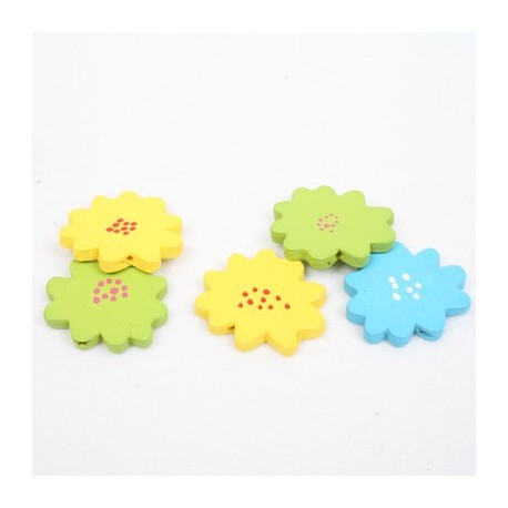 Lesene perle Roža ca 30mm, mešane b. 6 kosov 