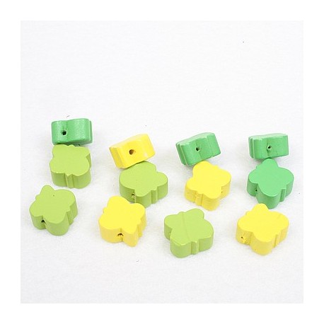 Lesene perle Metulj 15mm, Zeleno rumene b. 12 kosov 