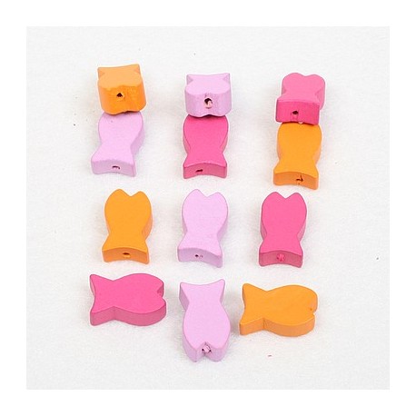 Lesene perle Male ribe 18 x 10mm, Roza, Vijola, Oranžne 12 koso