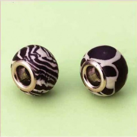 Perle vzorci Zebra 14mm luknja 5mm, 2 kosa