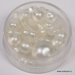 Voščene steklene perle mešane cca 6 do 15mm, Bele 19g.