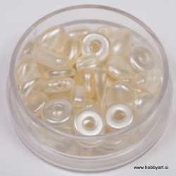 Voščene steklene perle mešane cca 6 do 15mm, Bež 19g.