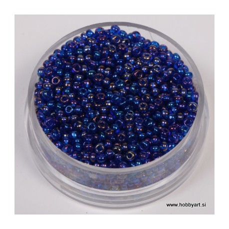Perle 2,6mm Mavrični lesk Tem. modre, 17g.