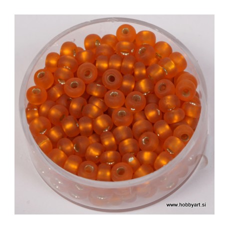 Perle srebrna sredica mat 4,5mm oranžne 17g.