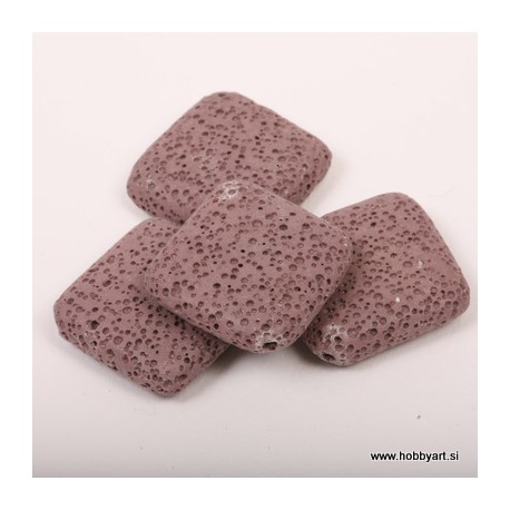 Lava perle 31 x 31mm kvadratne Vijola rjava, 4 kosi