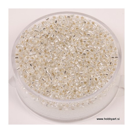 Delica perle 2mm, Sr. sredica kristalne 9g.
