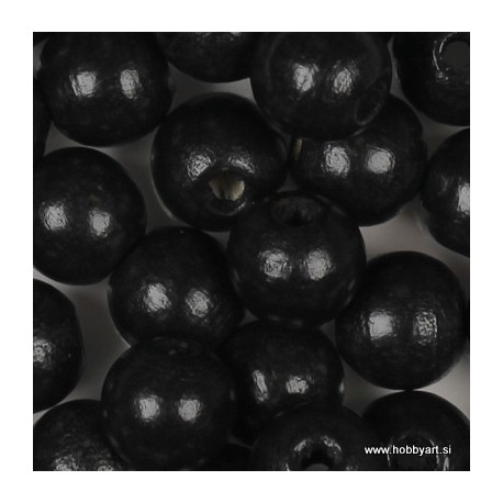 Lesene perle 16mm, Črne, 16 kosov