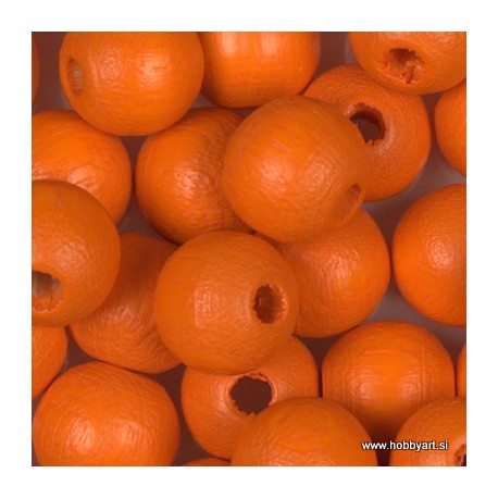 Lesene perle 16mm, Oranžne, 16 kosov