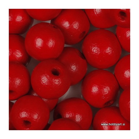 Lesene perle 16mm, Rdeče, 16 kosov