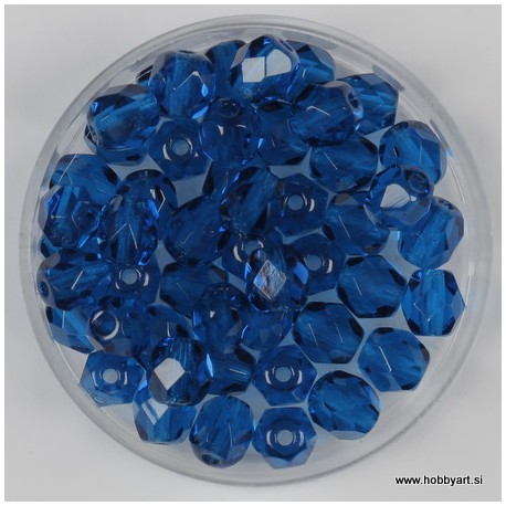 Brušene steklene perle 6mm, capri modre 50 kosov