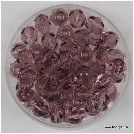 Brušene steklene perle 6mm, amnetist 50 kosov