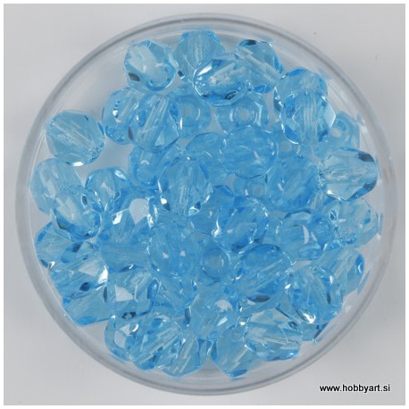 Brušene steklene perle 6mm, aqua modra 50 kosov