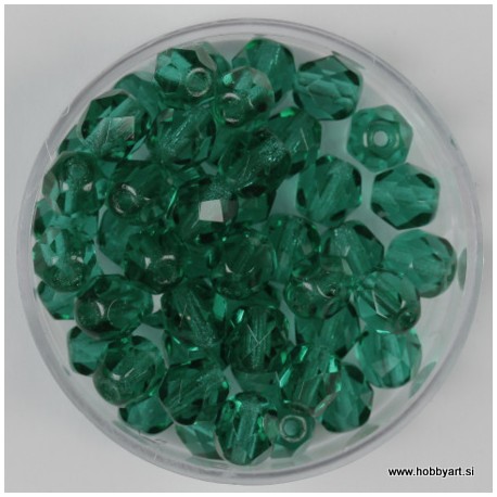 Brušene steklene perle 6mm, smaragdne 50 kosov