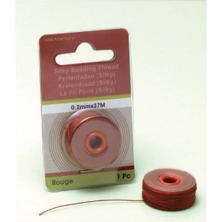 Svilena vrvica za perle, Rdeča, 0,2mm x 37m