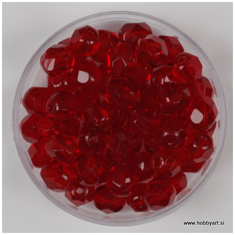 Brušene steklene perle 6mm, rubin 50 kosov