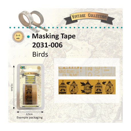 Vintage maskirni selotejp 5m x 2, Ptiči