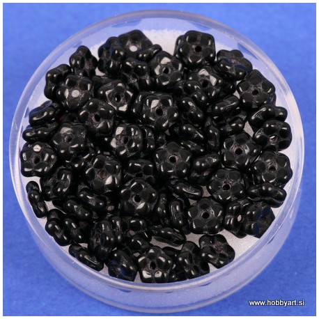 Steklene perle rože 5mm, Črne, 100 kosov