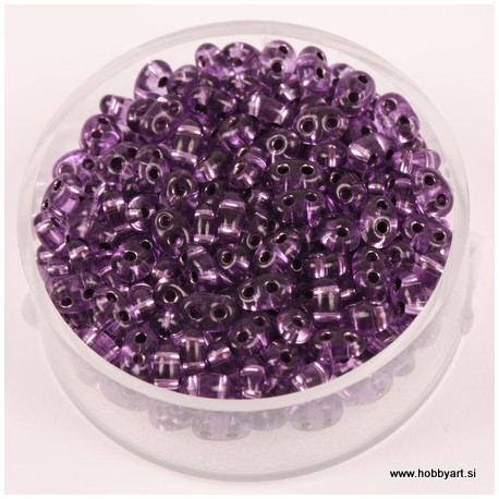 Dvojne perle 2,5 x 5mm, Sr. sredica Vijolična 12g.