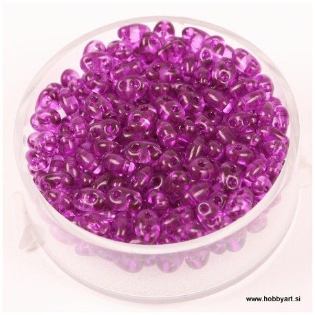 Dvojne perle 2,5 x 5mm, Prosojne Lila 12g.