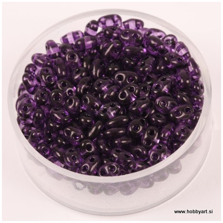 Dvojne perle 2,5 x 5mm, Prosojne Vijolična 12g.