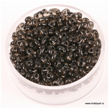Dvojne perle 2,5 x 5mm, Prosojne Antracit 12g.